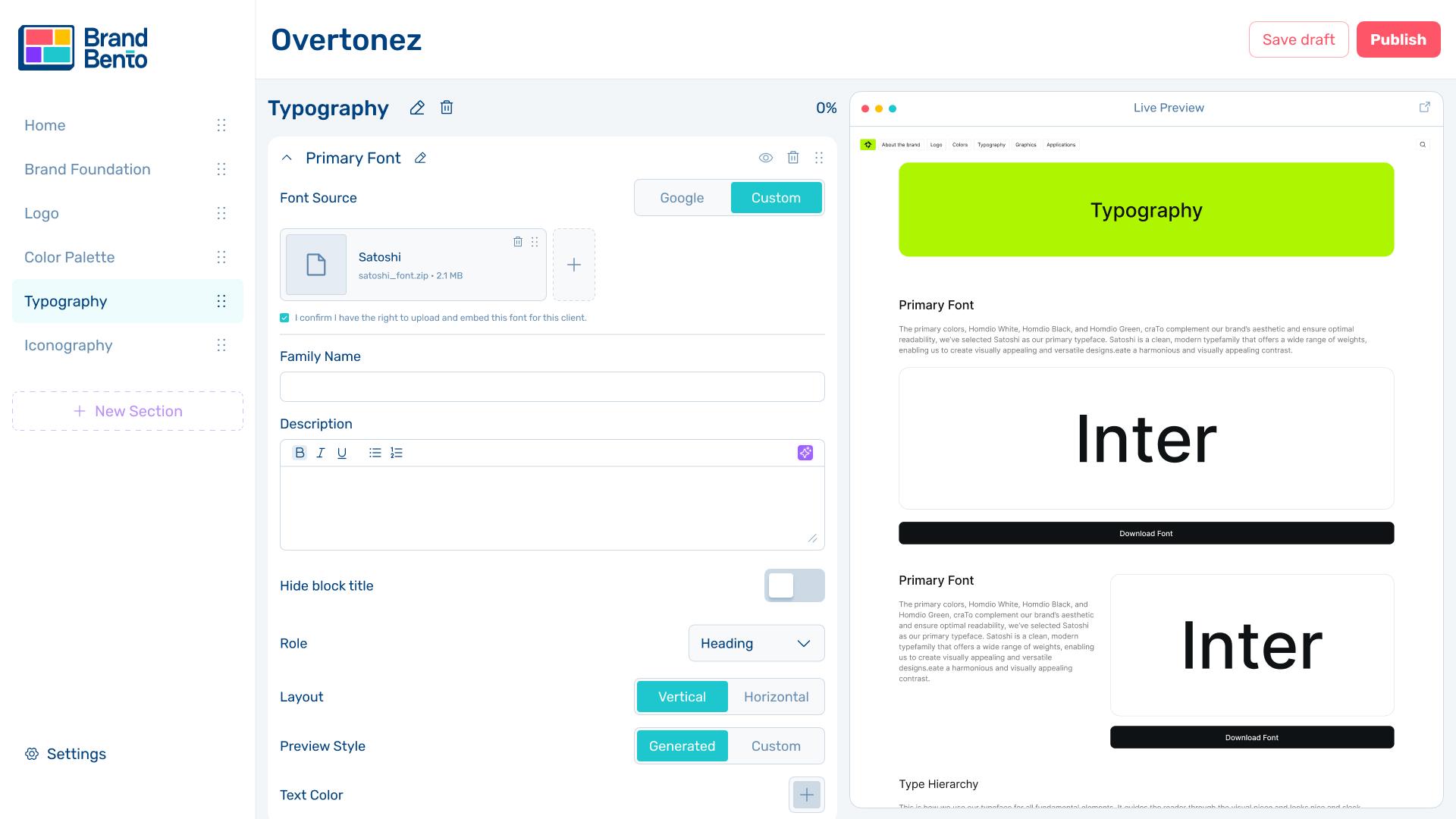 Brand Bento brand guidelines builder app preview